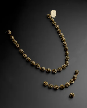 A gold mounted thirty five bezoar stones necklace,&nbsp;North India, 19th century,&nbsp;
Each stone in...