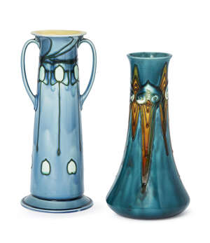 
	
		Minton Secessionist, an Art Nouveau earthenware twin-handled vase 
		Date code 1909,...