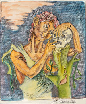 
	
		John Behan, 
		Irish b.1938- 
		 
		Death and the Maiden; 
		 
		ink and...