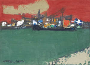 
	
		Alfred Cohen, 
		American/British 1920-2001 - 
		 
		Wells Quay, 1978; 
		 
		oil on...