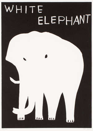 
	
		David Shrigley OBE, 
		British b.1968- 
		 
		White Elephant, 2021; 
		 
		linocut on...