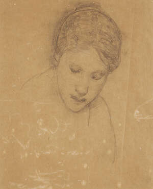 
	
		Edward Stott ARA, 
		British 1855-1918 - 
		 
		Portrait study of a woman, c.1909;...