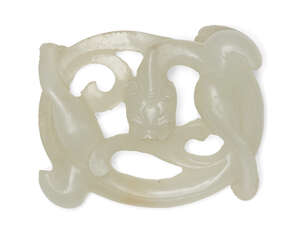 
	
		A Chinese pale green jade openwork dragon plaque, 17th/18th century, carved as a chilong...