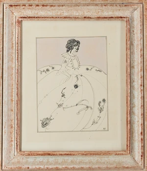 Manner of Aubrey Beardsley,&nbsp;British 1872-1898-&nbsp;
Portrait of a lady in a dress;&nbsp;
pen and gouache...