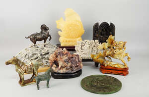 
	
		A collection of Chinese hardstone sculptures, mostly mid/late 20th century, to comprise a...