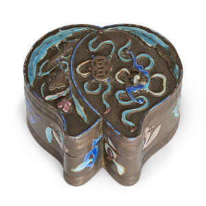 
	
		A Chinese silver and enamel trinket box, early 20th century, decorated with bats and...