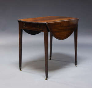 
	
		A George III mahogany Pembroke table, the rectangular top with two drop leaves, above...