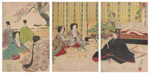 
	
		Yoshu Chikanobu, Japanese 1838-1912, Tranquil Court Scene, 1890, woodblock print in...