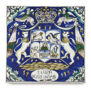 
	
		An Armenian pottery tile with the coat of arms of the Armenian Kings, Iran, 20th century,...