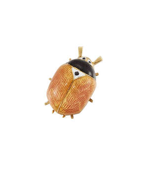 
	
		A gold and enamel lady bird clip brooch, the body with pink guilloche enamel back and...