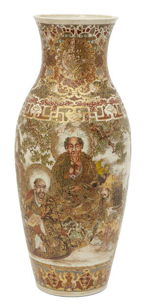 
	
		Large Japanese Satsuma vase, early 20th century, sealed Dai Nippon to base, decorated...