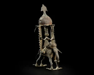 A bronze figure of Indra on Airavata,&nbsp;Bastar, Eastern India, 19th century,&nbsp;
Under a domed canopy...