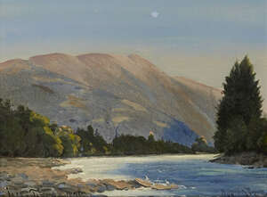 
	
		Johannes Boesen, 
		Danish 1847-1916-
		Mountain river landscape;
		oil on canvas laid...