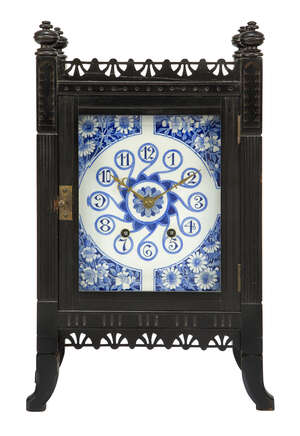 
	
		Lewis F. Day (British 1845-1910) in the manner of, an ebonised clock by J. W. Benson,...