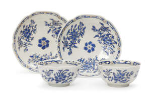
	
		A pair of Chinese porcelain hexagonal lobed tea bowls and saucers, early 18th century,...