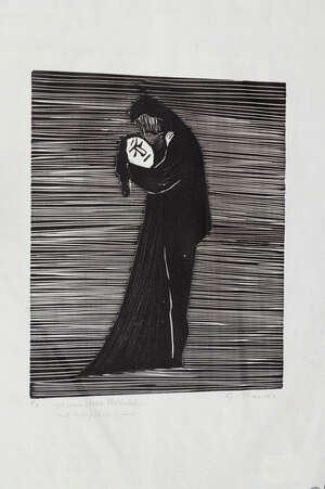 
	
		Gerhard Marcks, 
		German 1889-1981- 
		 
		The Lovers; 
		 
		woodcut, signed,...