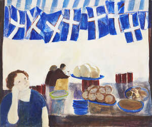 
	
		Tessa Newcomb, 
		British b.1955 - 
		 
		The Tea room, 1985; 
		 
		oil on board,...