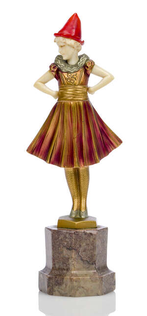
	
		Ferdinand Preiss (1882-1943) a cold-painted bronze and ivory figure Pierrette  
		