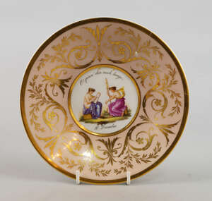 
	
		A Berlin porcelain cabinet saucer, 19th century, decorated to the centre with a scene of...