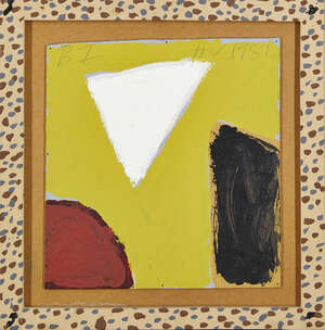 
	
		Bryan Illsley, 
		British b.1937- 
		Untitled abstract in yellow, white, red and black;...