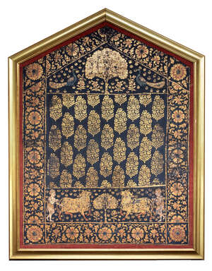 
	
		A Mughal-style indigo cotton panel with gold, Rajasthan, mid-to late-18th century,...