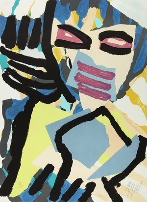 Karel Appel,&nbsp;Dutch-French, 1921-2006,&nbsp;Personage in Blue, 1980;&nbsp;silkscreen in colours on wove,&nbsp;signed...