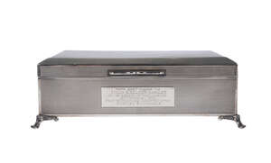 
	
		A silver cigarette box, Birmingham c.1955, Bert Gordon,  of plain rectangular form,...