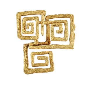 An 18ct. gold  brooch, by Lalaounis, of openwork textured key pattern design, signed Lalaounis and with maker's mark for Ilias Lalaounis, number A 21, Lond