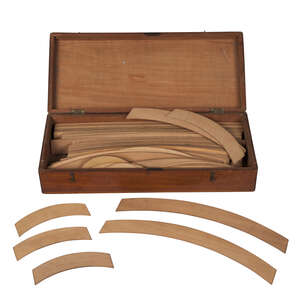 
	
		A set of railway or draughtsman's box wood curves and drawing tools, 19th century, in a...
