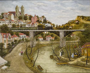 
	
		Maurice Ghiglion Green, 
		 
		French 1913-1989- 
		 
		Viaduc ferroviaire sur une...