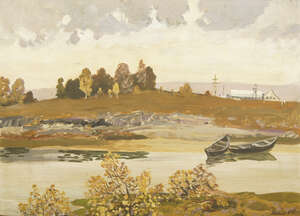 
	
		Gavriil Kondratiev Malysh, Ukrainian 1907-1998- At the River; oil on board, signed,...