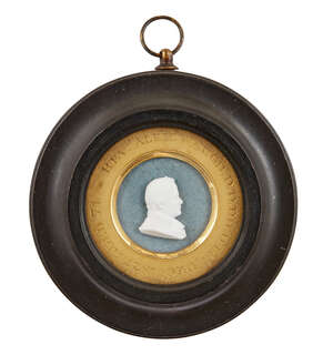 
	
		Attributed to William Tassie, Scottish, 1777-1860, a white paste portrait relief of Rev...