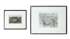 Anthony Gross CBE RA,&nbsp;British 1905-1984,&nbsp;Wheatfield, 1966; Heath with Juniper, 1952;&nbsp;two etchings on...