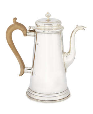 
	
		A silver coffee pot, London c.1964, Edward Barnard & Sons Ltd., of plain tapering form,...
