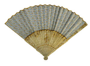 
	
		A Chinese Canton ivory and paper fan, 19th century, carved, pierced and parcel-gilt...