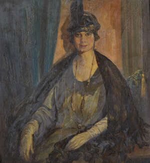 
	
		British Impressionist School, 
		early 20th century- 
		 
		Seated lady in a feathered...