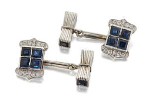 
	
		A pair of sapphire and diamond cufflinks by Katia Vita, composed of square-cut sapphire...
