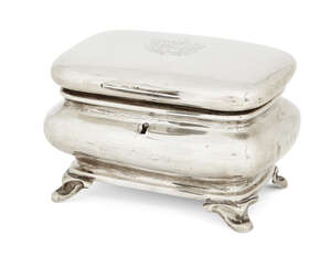 
	
		A 19th century German silver tea caddy, with12 loth mark and city mark E in square punch...
