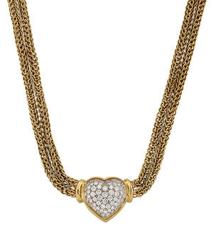 
	
		A diamond-set necklace, the twin row fancy link necklace with central pave brilliant-cut...