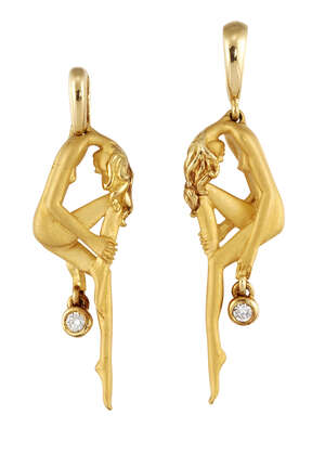 
	
		A pair of diamond earrings  by Carrera Y Carrera, each modelled as a nude nymph with...