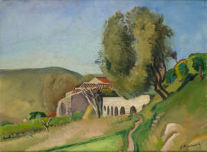 
	
		Jean Hippolyte Marchand, 
		French 1883-1940- 
		 
		 
		Paysage au Pont; 
		 
		