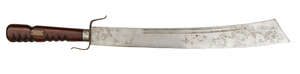 
	
		A Chinese execution knife, early 20th century, with broad steel blade, mounted to the...