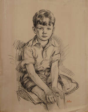 Dorothy Colles,
		British 1917-2003-
		 
		Portrait study of a boy;
		 
		charcoal and wash on paper, signed, 60x46.5cm: together with six further portr
