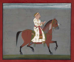 
	
		RTO Two equestrian portraits, Mewar, 19th century, opaque pigments on paper heightened...