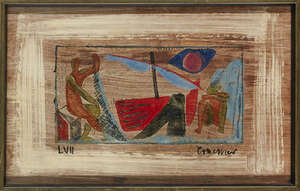 
	
		Kurt Craemer,
		German 1912-1961-
		'Fischer', 1957;
		monotype on board, signed and dated...