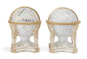 
	
		A pair of 18th Century Berlin porcelain globe shape inkwell and pounce pots, circa...