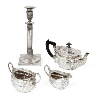 
	
		A German silver candlestick, with 12 loth mark to base, probably Saxony, 19th century,...