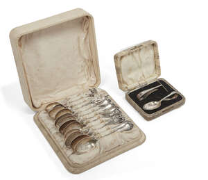 
	
		A cased collection of eleven American silver souvenir spoons, including several examples...