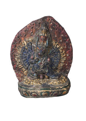 
	
		A Tibetan painted terracotta votive figure, 18th century, deppicting Yamantaka, 15cm...