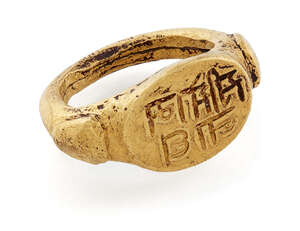 
	
		A very rare early gold ring inscribed "Sri Somanath" (Lord Shiva), South India, 10th-11th...